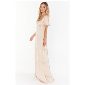 Show Me Your Mumu Nicole Maxi Dress in Champagne Luxe Satin XXS NWT